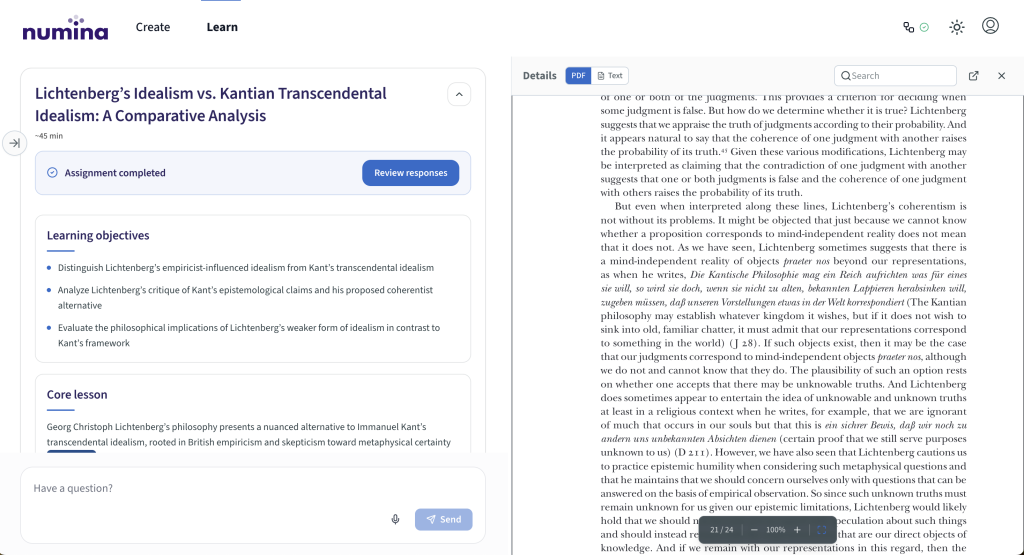 Adaptive learning for higher education student lesson interface